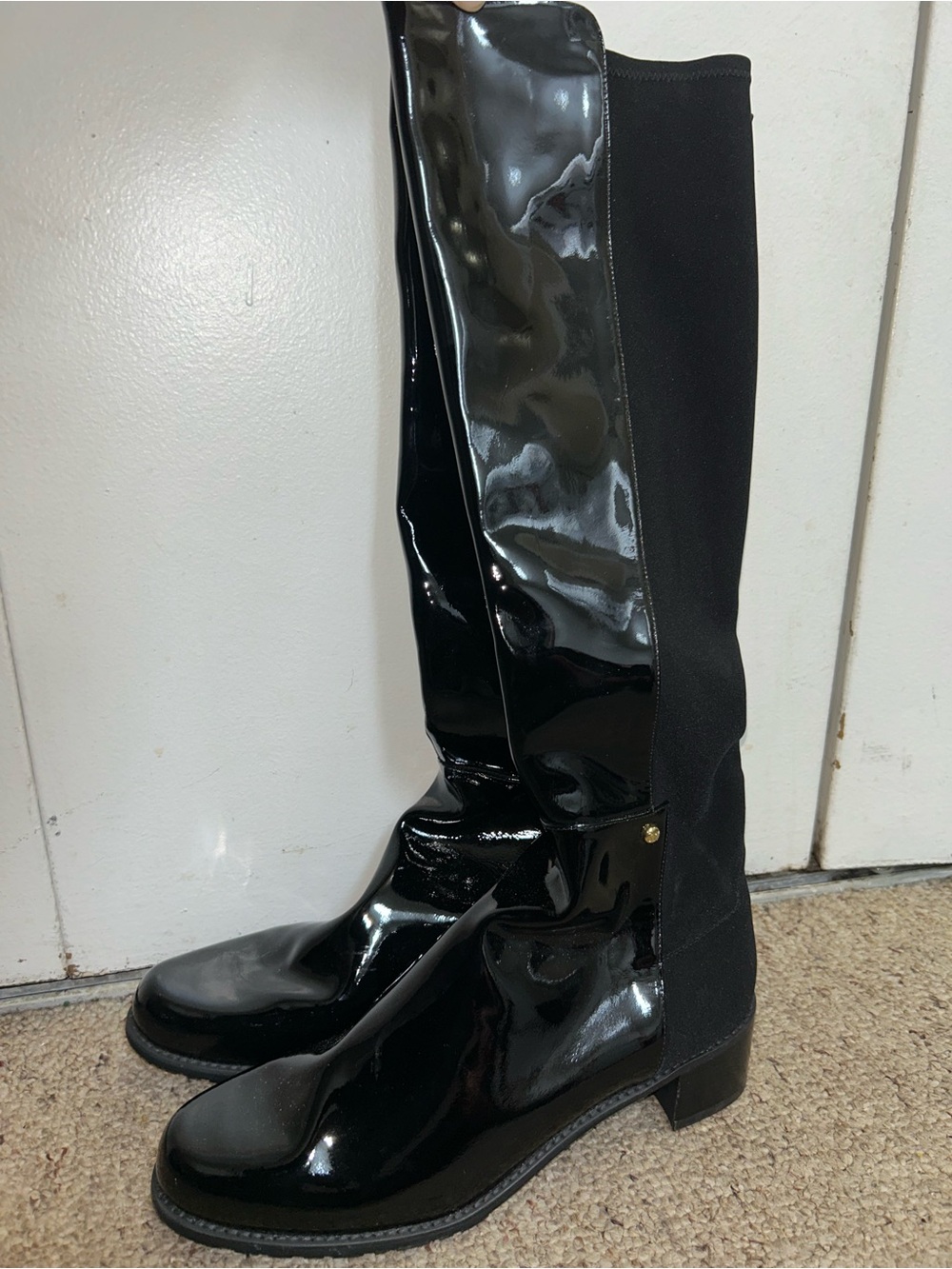 Stuart Weitzman 5050 Stretch Leather Boot -Black Patent Leather